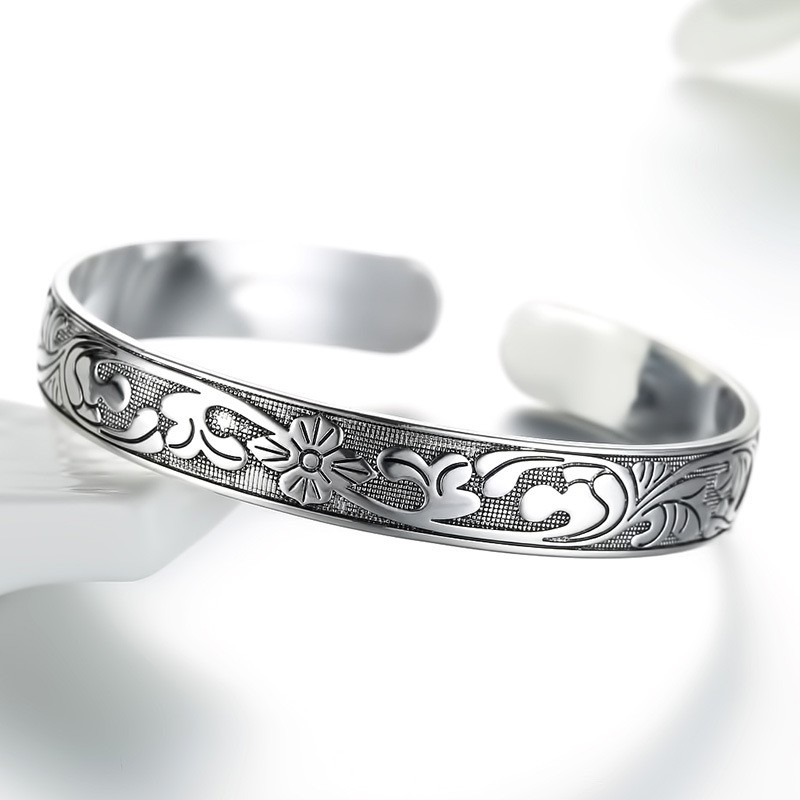 925 Sterling Silver Gelang untuk Wanita Bunga Fashion Vintage Perhiasan