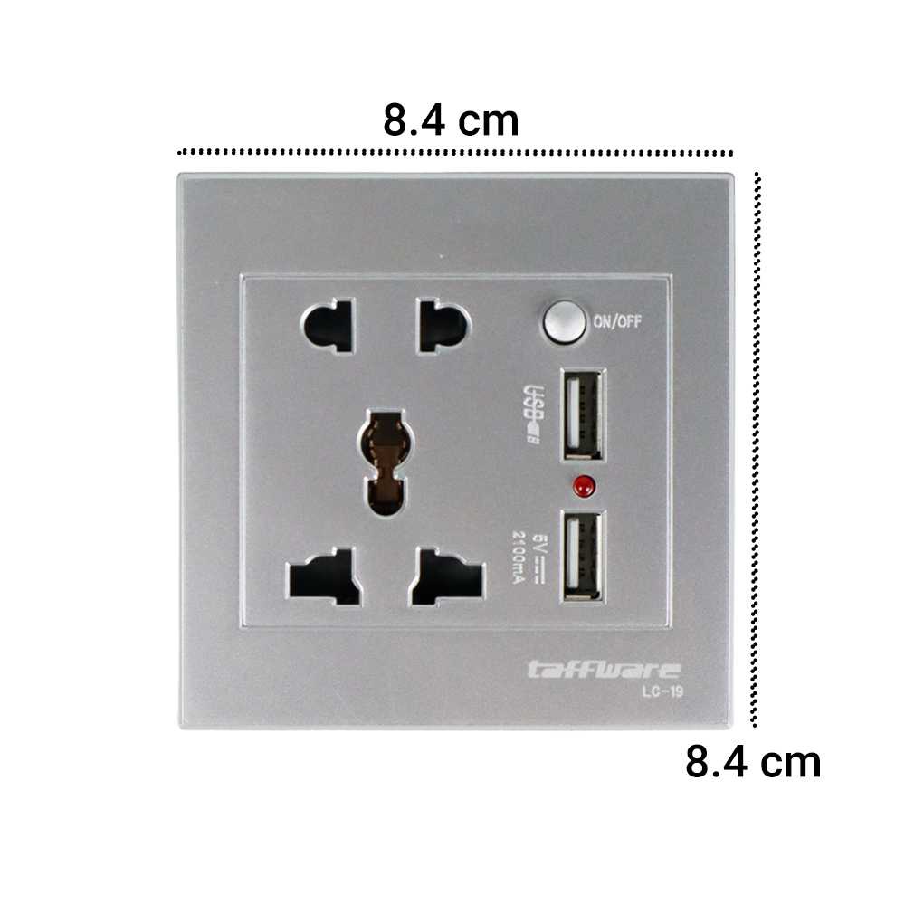 TD - SKT Taffware Stop Kontak Universal UK EU US 2 Port USB On Off Switch LC-19