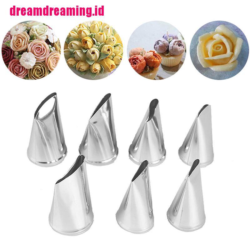 Set 7pcs Ujung Mulut Pipa Icing Desain Bunga Rose Tulip Untuk Dekorasi Kue