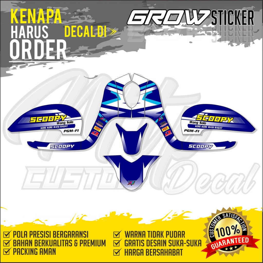 650 DEKAL STICKER Scoopy 2013 2016 lama DECAL STIKER Scoopy Desain Racing Biru 07