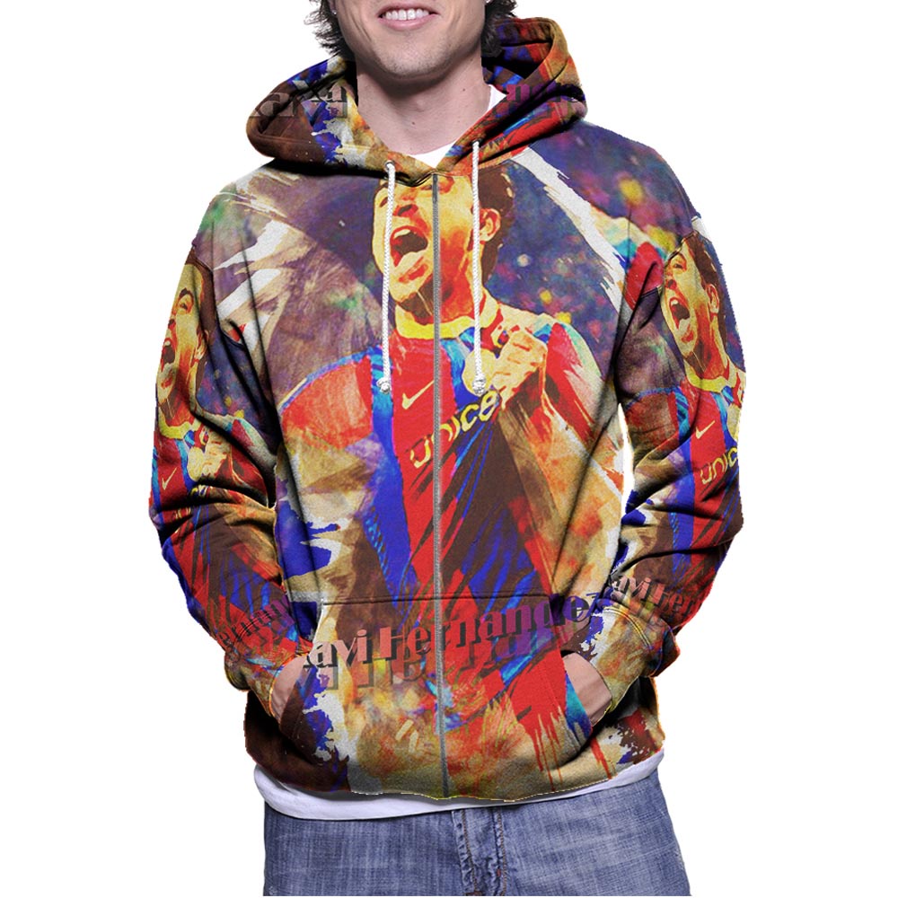 Jaket Hoodie Xavi Hernandez Hoodie Zipper (Ritsleting) Hoodie Fullprint Bahan Polyester Jersey