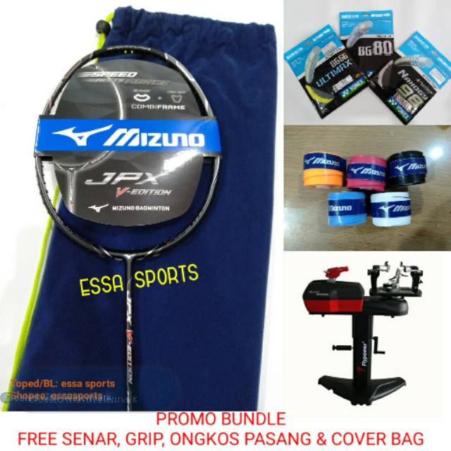 RAKET MIZUNO JPX V EDITION FREE SENAR GRIP TAS DAN ONGKOS PASANG
