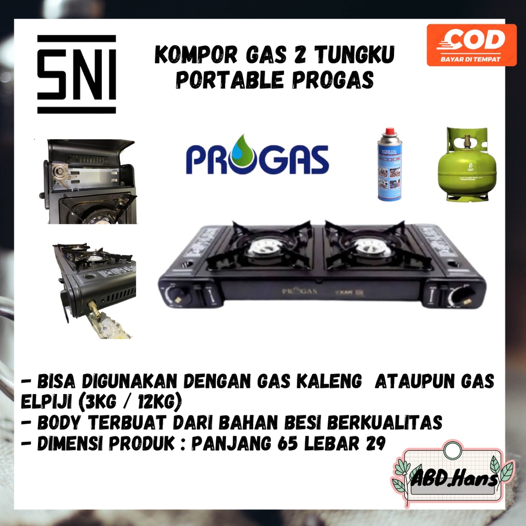 (ABD) Peralatan Rumah Tangga Kompor Gas 2 Tungku Portable Progas SNI Low Pressure Tekanan Rendah kua