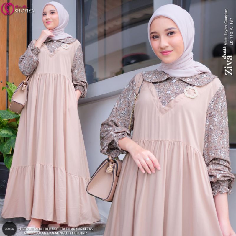 Ziva Dress Polos Mix Motif / Baju Muslim Panjang Wanita / Baju wanita Gamis Dress Midi Dress Kekinia