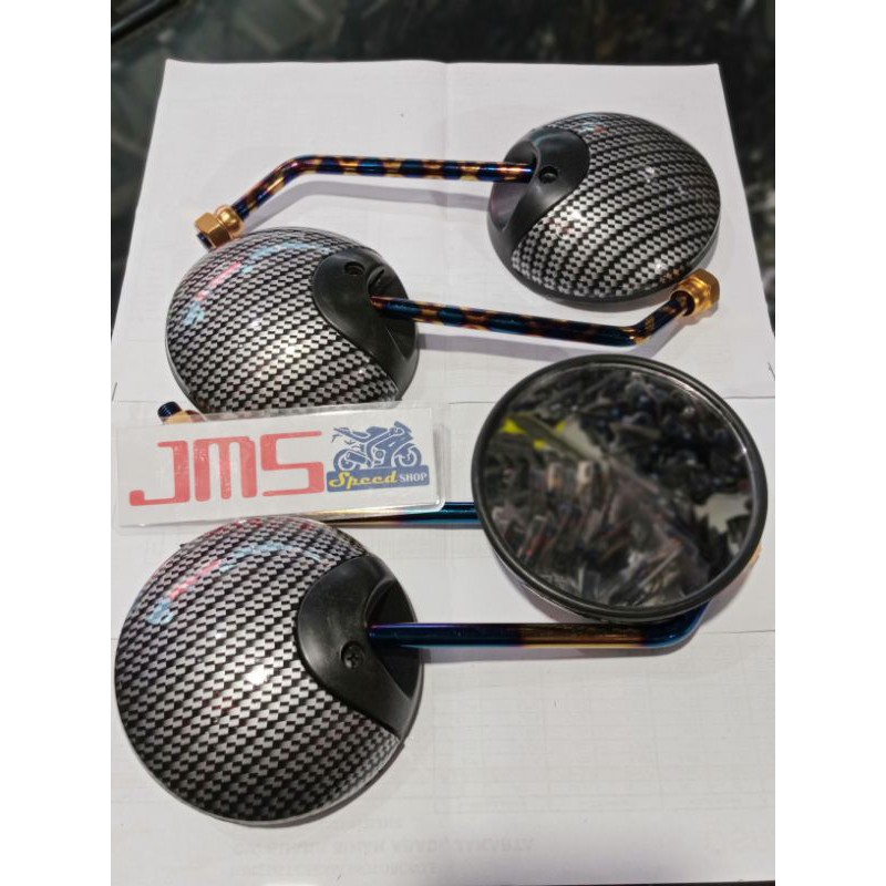 kaca spion carbon 2 tone two tone blue xxx bulat Yamaha dan Honda scoopy beat Vario Mio Mio m3 Fino