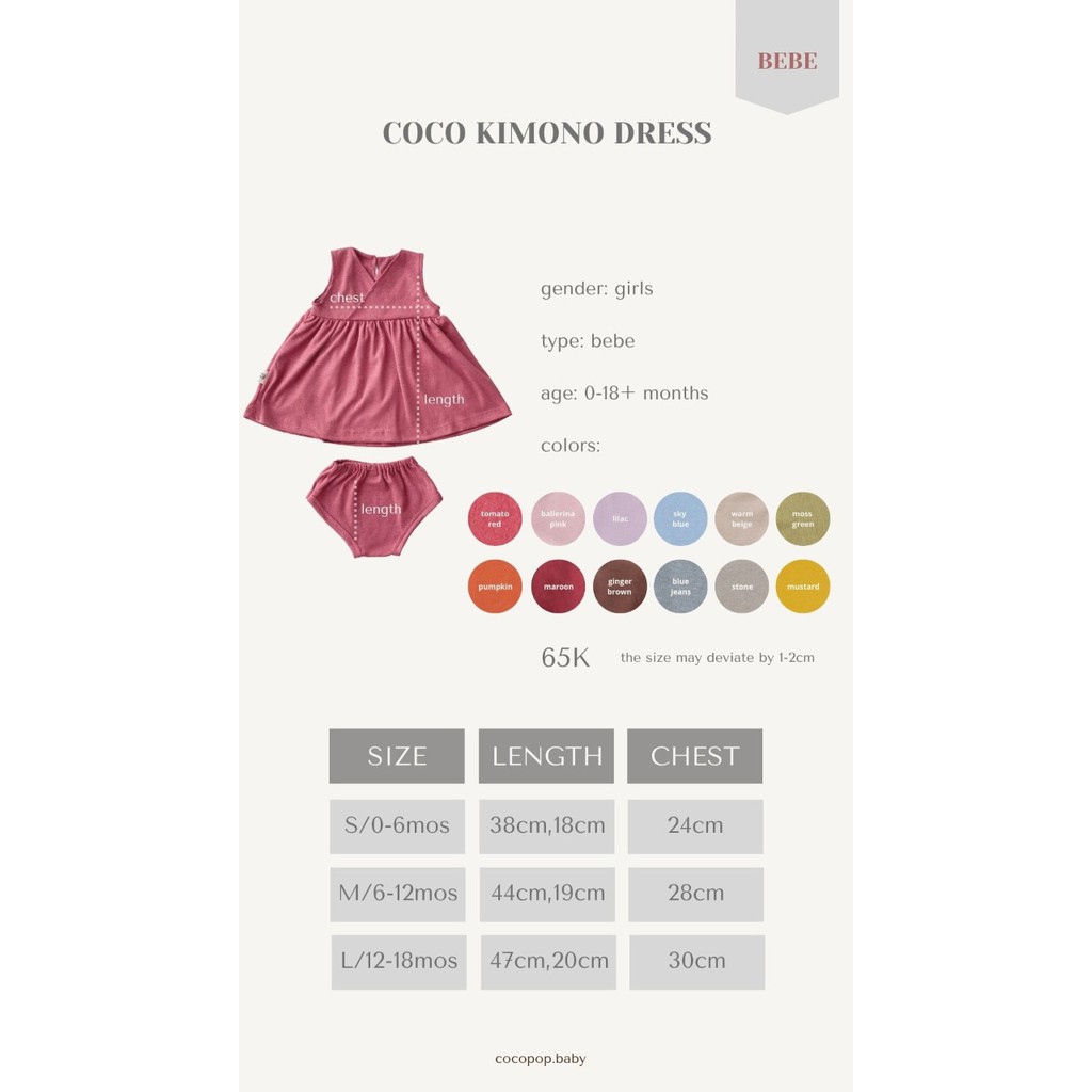 Cocopop Baby COCO Kimono Dress ( Baju Polos Kaos Katun Bayi Cotton Kecil Warna Anak Dress Piyama )