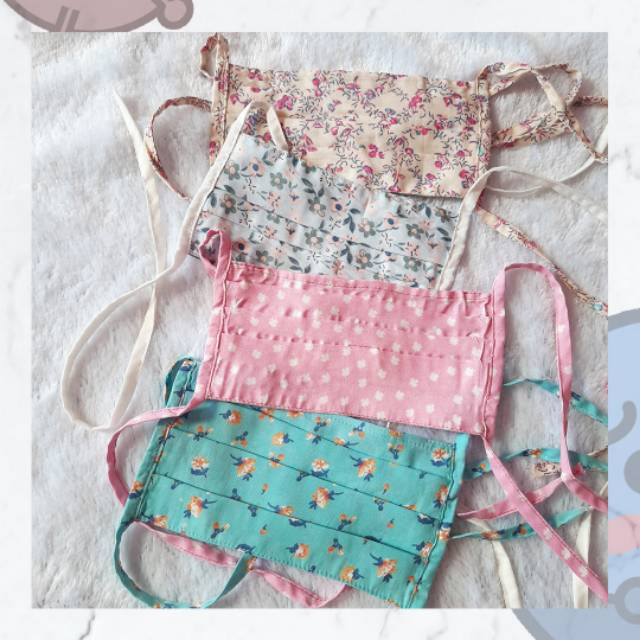 Isi 4pcs Ready Masker Kain Katun Tebal Non Medis / Masker Tali Hijab Karet / 3 lapis ply