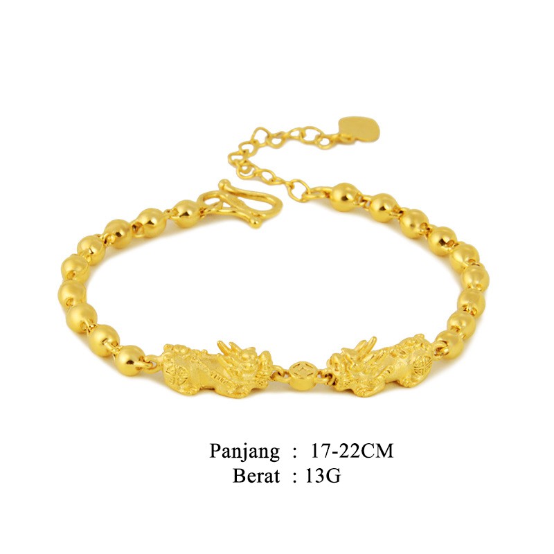 Gelang Rantai Import Hongkong Keberuntungan Pixiu 3D Berlapis Emas 24K (Gold Plated)