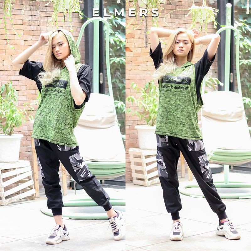 MW - SETELAN SPORTY HOODIE CAMO ARMY