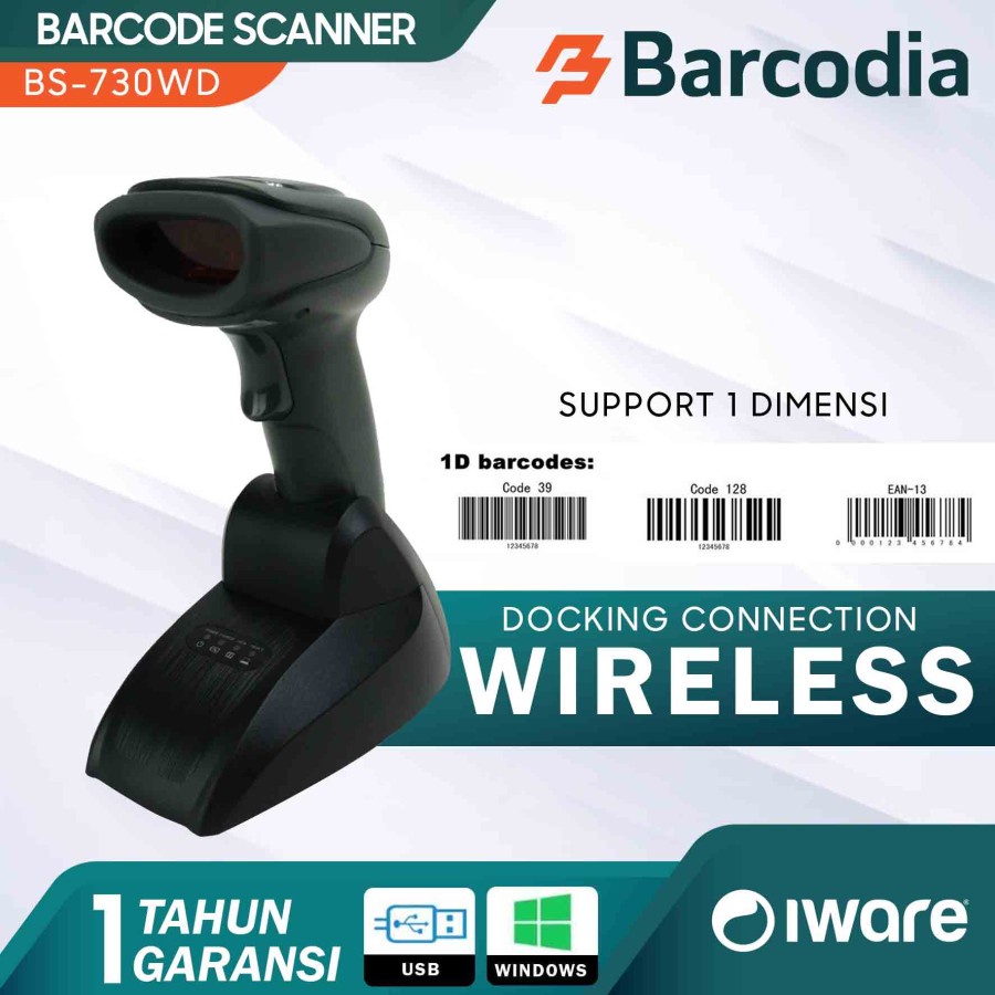 Wireless Barcode Scanner 1D IWARE 730WD WITH Stand Docking (USB)