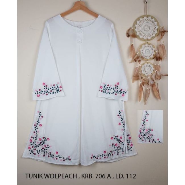 2ukuran Krb706A Tunik Putih Bordir Wollpeach Import