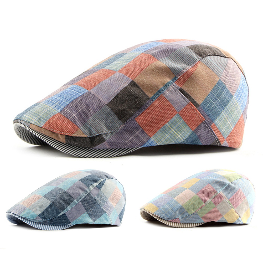 Topi Baret Bahan Katun Motif Kotak-Kotak Dapat Disesuaikan Untuk Pria Dan Wanita