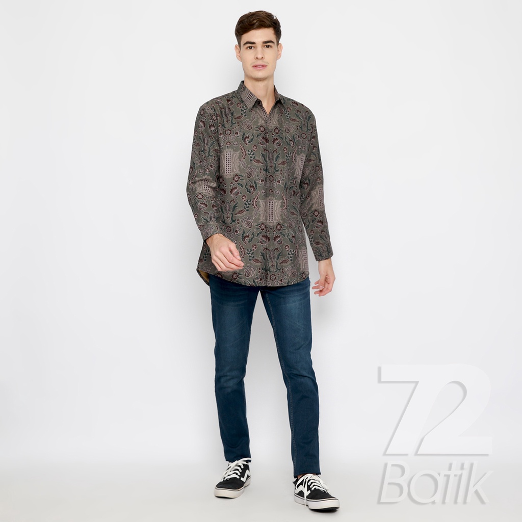 BATIK PRIA LENGAN PANJANG Kemeja Hem Slimfit Premium Motif Pintu Aceh Warna Abu Grey Gray 721029 CAP 72 - Baju Kemeja Atasan Pakaian Setelan Batik Pria Cowok Laki Laki Remaja Keluarga Kantor Lengan Panjang Modern Slimfit Slim Fit Premium Kekinian