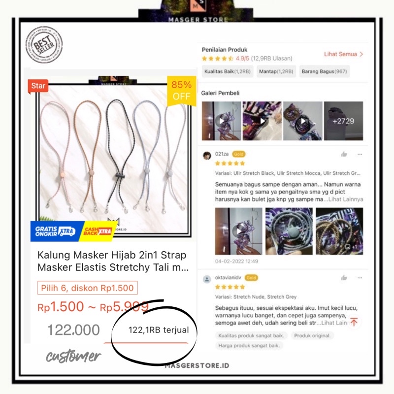 Kalung Masker Hijab 2in1 Strap Masker Elastis Stretchy Tali masker Kalung Strap Mask Hijab Strap Mask Premium-2