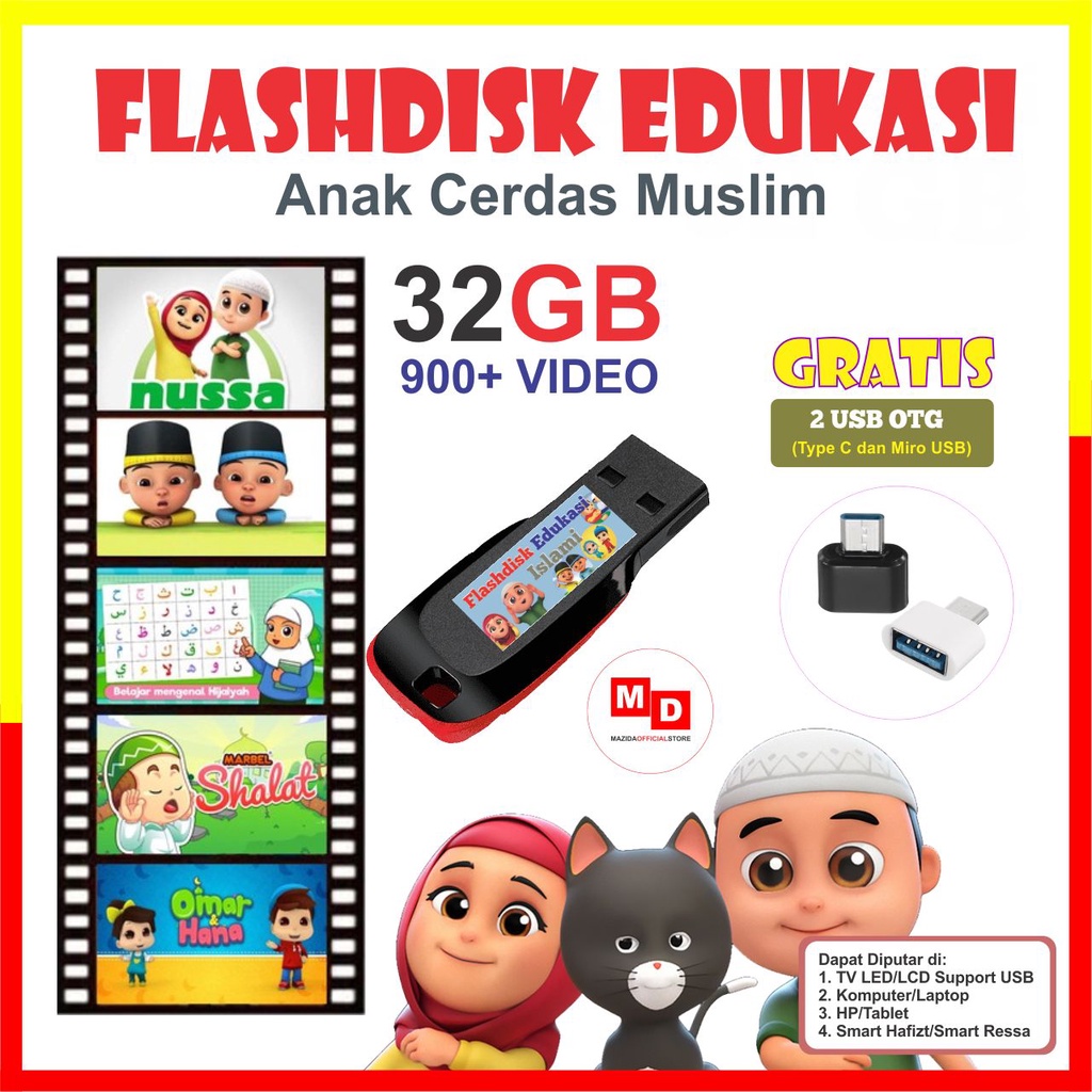 Bisa COD Flashdisk Edukasi Islami 32GB Bonus OTG Flasdisk Video Anak Muslim