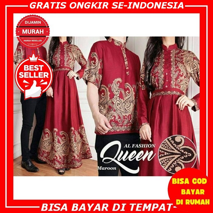 Baju Gamis Couple Kondangan Mewah Pasangan Keluarga Kapel Suami Istri Elegan Lebaran Model Kekinian 