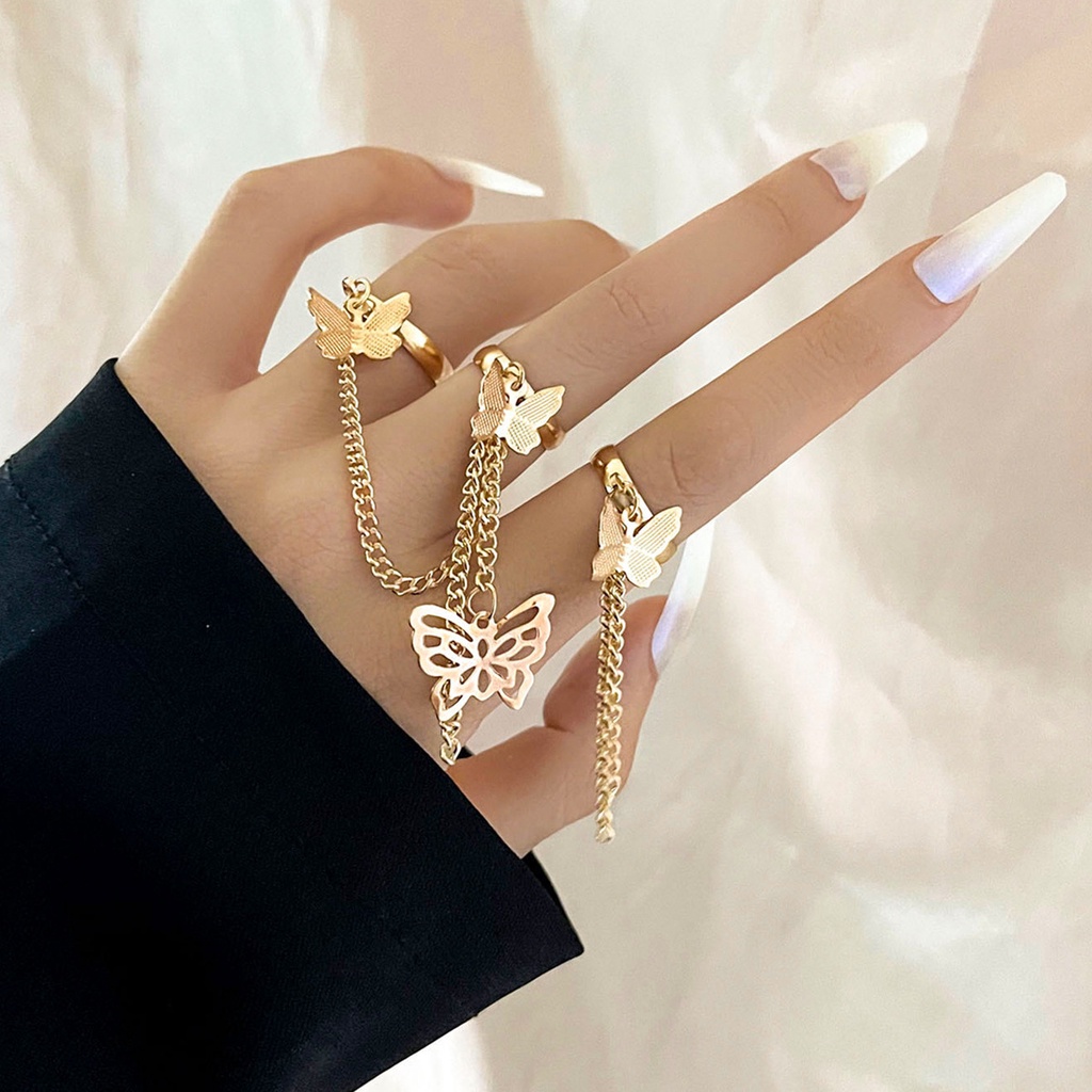 Butterfly Cincin Rantai Liontin Kupu-Kupu Gaya Hip Hop Punk Untuk Pria Dan Wanita