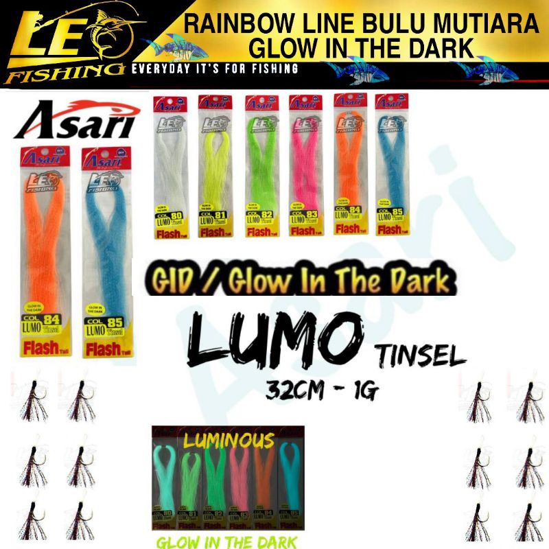 RAINBOW LINE ASARI GLOW IN THE DARK BULU MUTIARA WARNA HIJAU STABILO PINK DAN BIRU