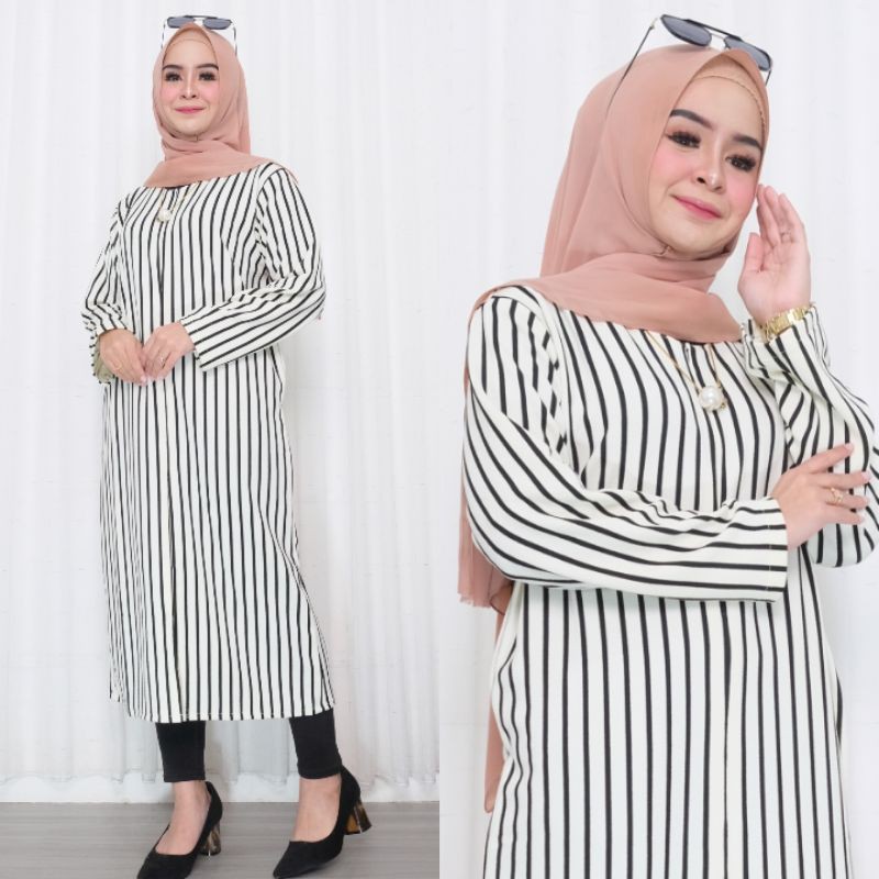 Claudia Tunik Jumbo Jollie Tunik Salur LD 140 BUSUI RESLETING DEPAN TUNIK IBU HAMIL XXXXL MOTIF SALUR SUPER JUMBO LD 140CM TUNIK IBU IBU LEBARAN TERBARU REMAJA ATASAN SALUR JUMBO LD 140 TERBARU