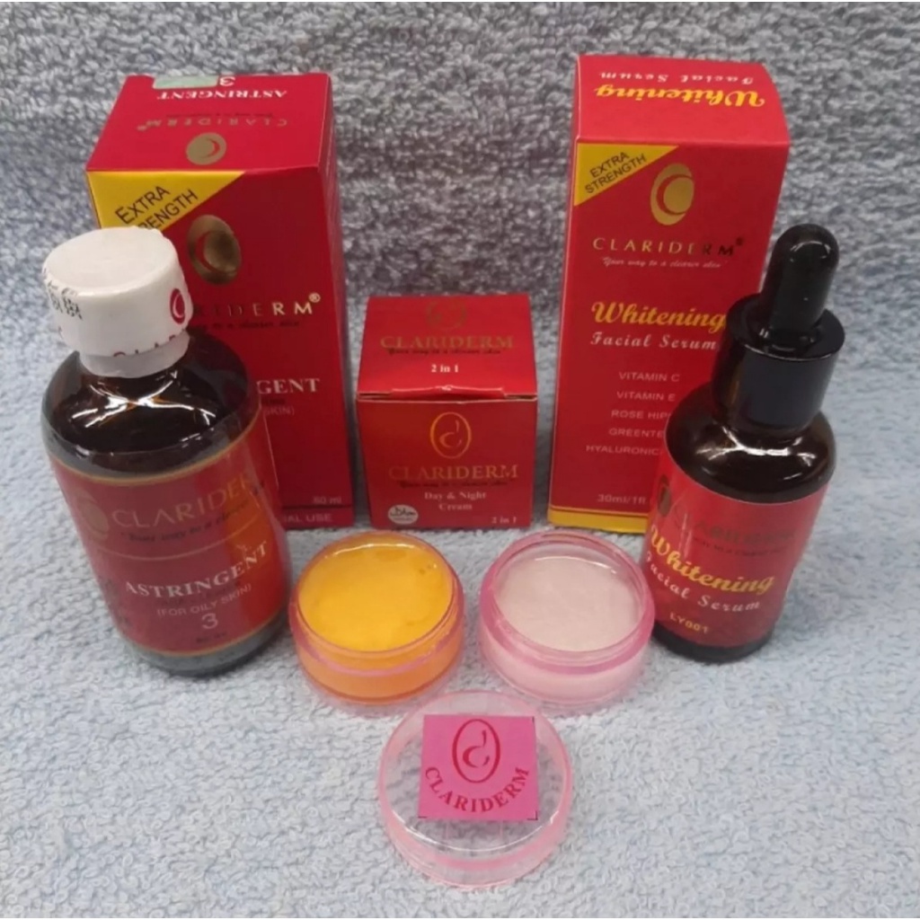 Paket Clariderm Astringent Alkohol No 3 Dan Cream Susun Claridem Siang Dan Malam Plus Serum