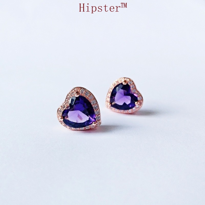 Fashion Special-Interest Retro Temperament Heart-Shaped Purple Crystal Stud Earrings