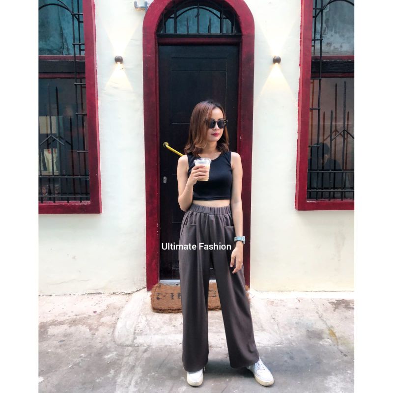 Celana Kulot Loose Pants Knit Korea Cullote Highwaist HW Wanita Import Premium Model Korea Kekinian Real Pict 0841 Cindy