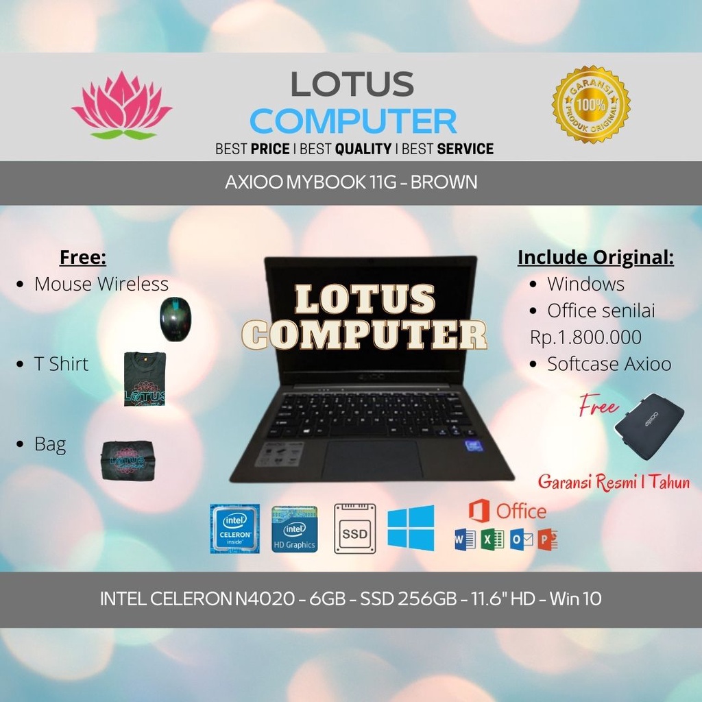 AXIOO MyBook 11G/Celeron N4020/6GB/256GB/11.6"HD/Win 10/Brown