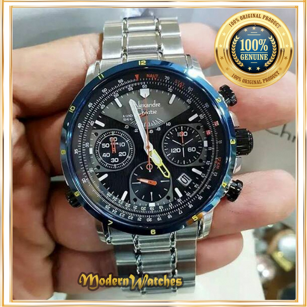 Jam Tangan Pria Ori Alexandre Christie Model Terbaru AC 6394 Silver Black Blue Color AC6394