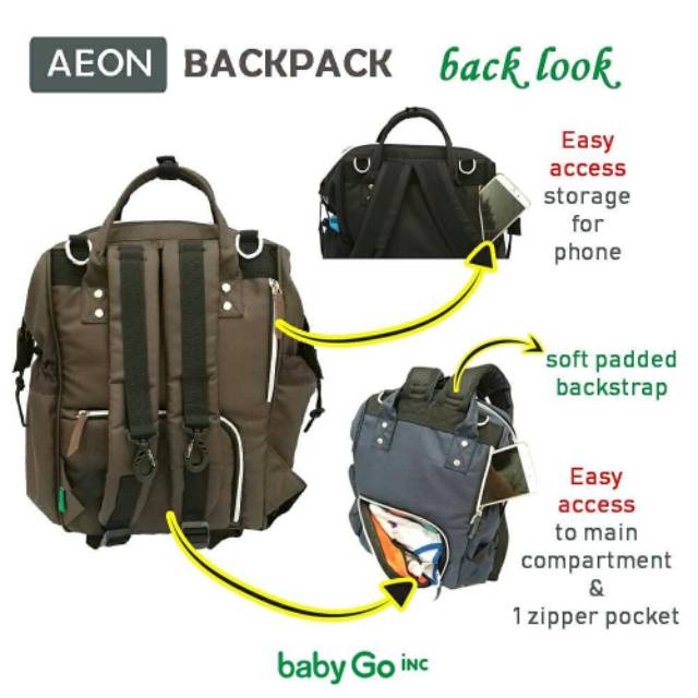 BABYGO INC AEON DIAPER BAG BACKPACK TAS BAYI BABYGOINC BABY GO