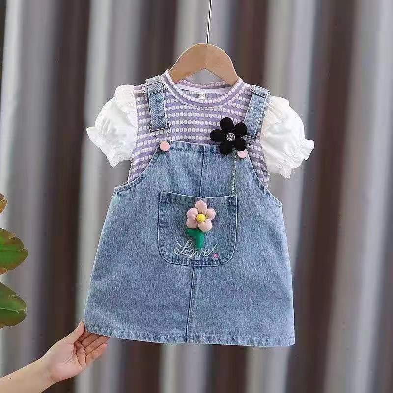 Overall anak perempuan baju kodok jins anak perempuan baju kodok 2in1 rok jins 1-4 thn