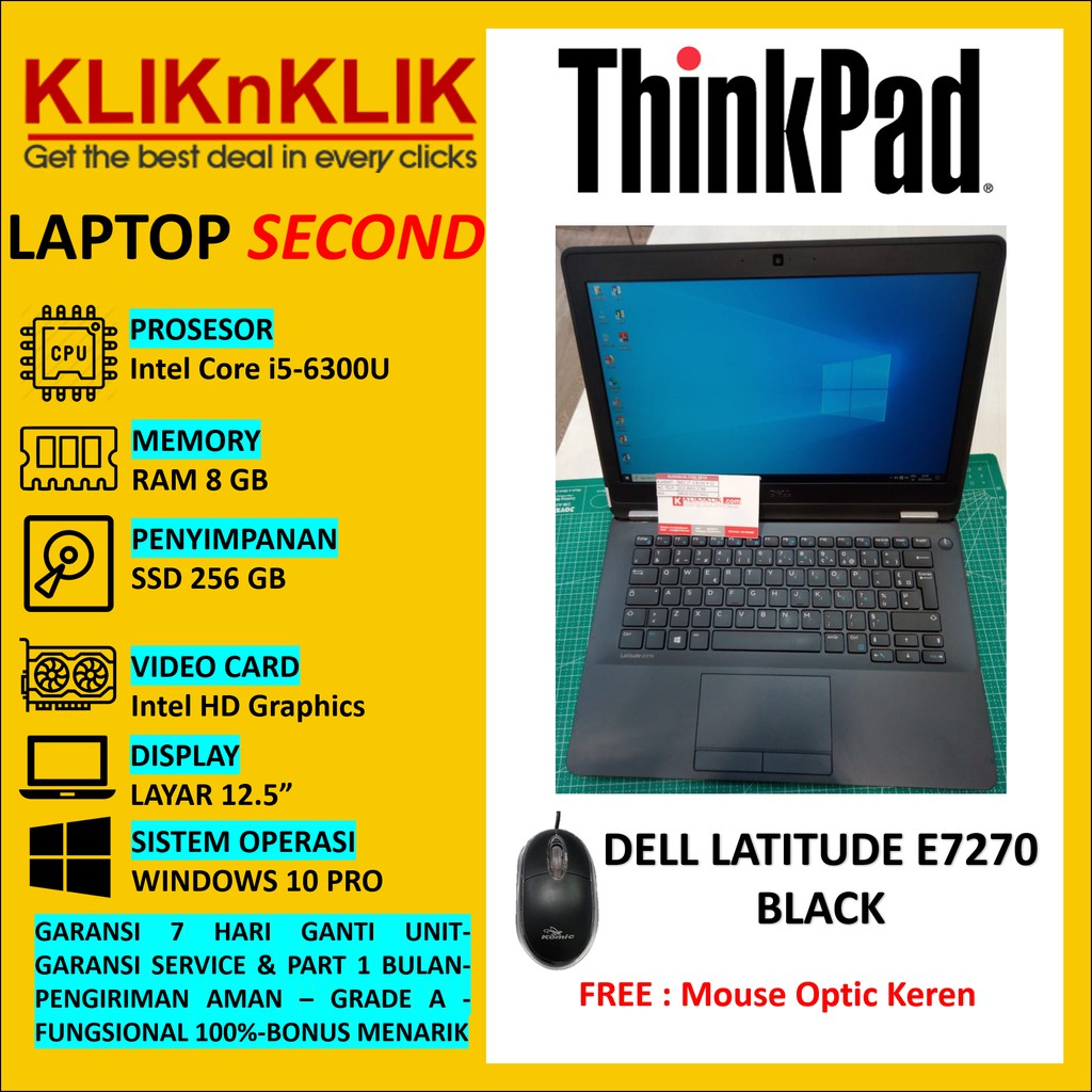 Laptop Second DELL LATITUDE E7270-6300U-8GB-256GB-WIN10PRO
