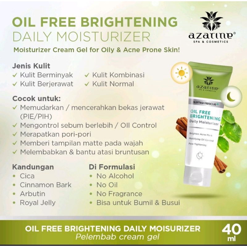 AZARINE OIL FREE BRIGHTENING DAILY MOISTURIZER 40ml ACNE GENTLE CLEANSING FOAM