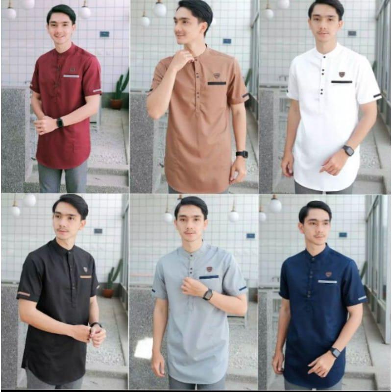 Baju Muslim Koko Kurta Pria Dewasa Polos Lengan Pendek Katun Adem Premium Terbaru