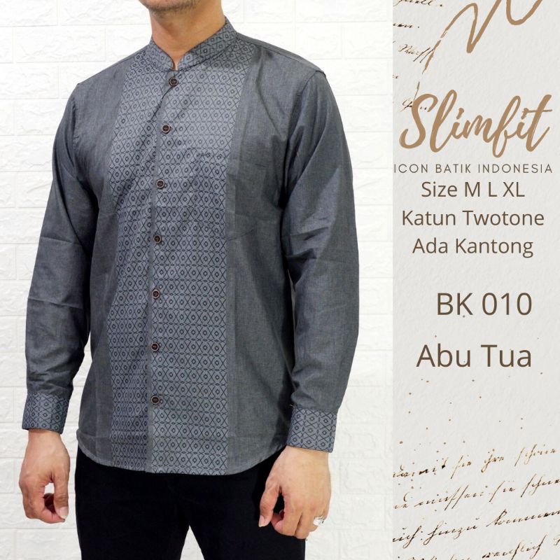 Kemeja Baju Koko Pria Slim Fit Abu Tua / Silver Pakaian Muslim Pria / Koko madinah