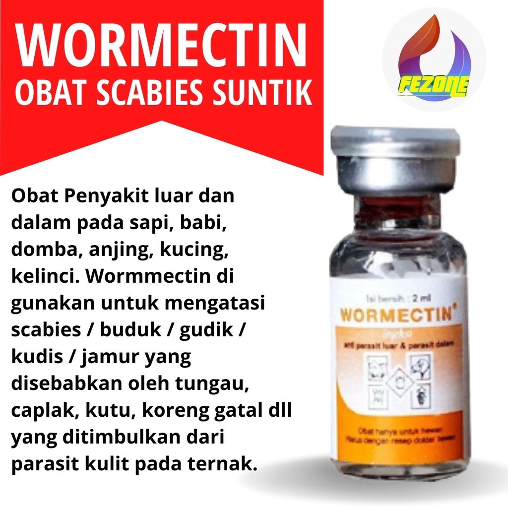 WORMECTIN 2ML OBAT JAMUR PARASIT CACING SCABIES KUCING ANJING DOMBA FEZONE