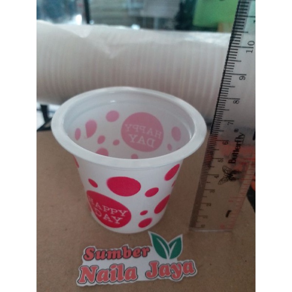 Gelas plastik cup bola-bola 150 ml /gelas plastik polkadot (KECIL PENDEK) isi 50 pcs