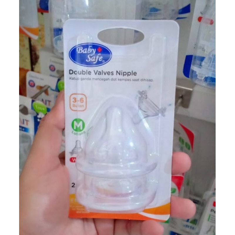 Baby Safe Dot Nipple Wide Neck Size M/L/XL isi 2pcs Double Valve DWN0