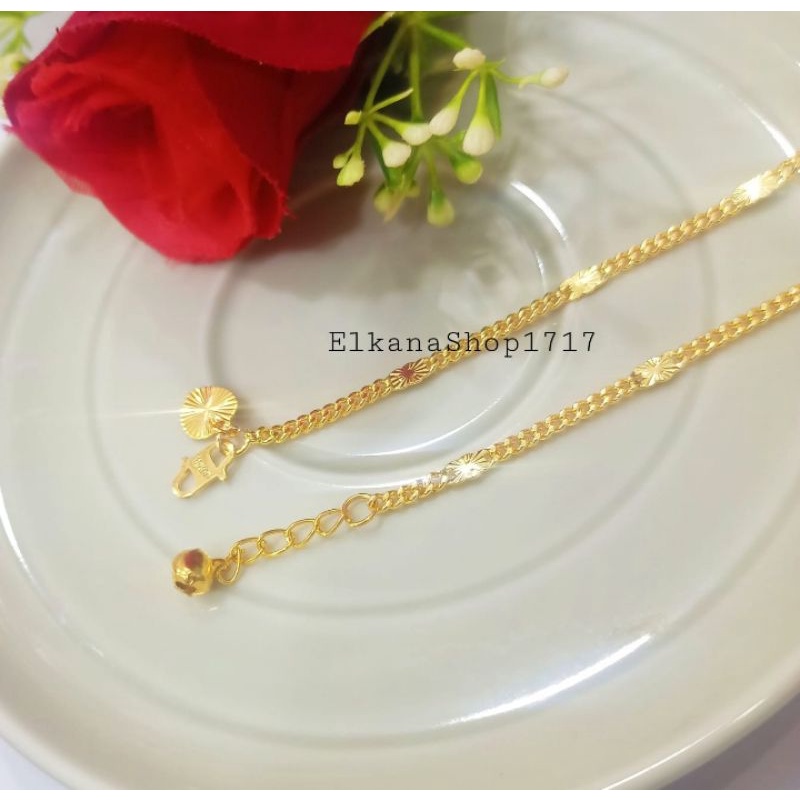 GELANG KAKI RANTAI SPASI EMAS 24K ANTI KARAT ELEGAN MENAWAN