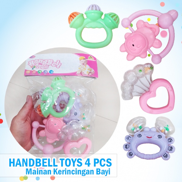 Handbell Shaker Toys Mainan Kerincingan Bayi isi 4