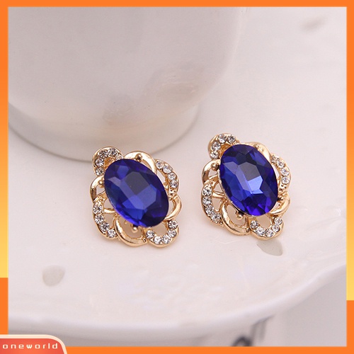 Set Kalung Anting Stud Liontin Berlian Imitasi Model Hollow Untuk Wanita