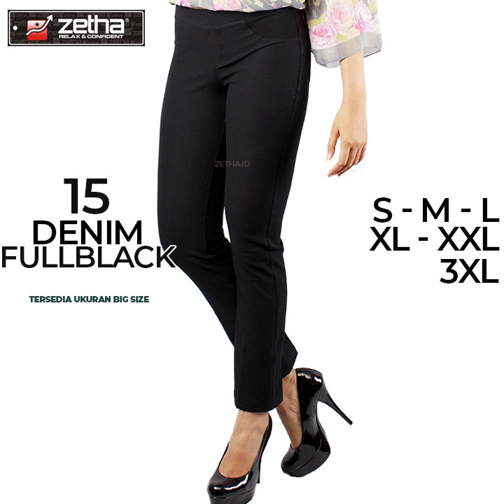 Celana panjang zetha warna denim fullblack | Celana Zetha