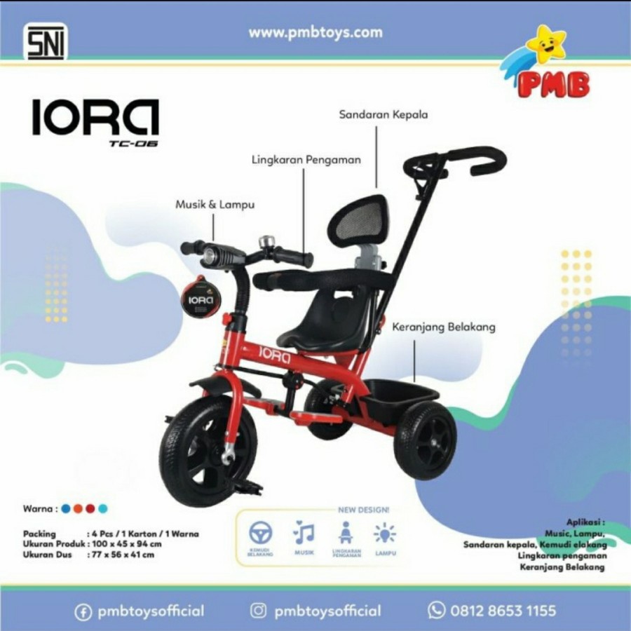 Sepeda Roda Tiga Anak laki perempuan PMB Iora TC 06 TC06 T06 T6