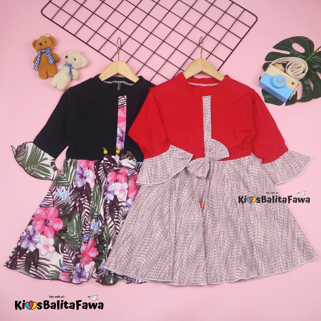 Dress Sissy 1-8 Tahun / Dress Anak Lengan Panjang 3/4 Baju Perempuan Dres Terompet Cutbray Blouse