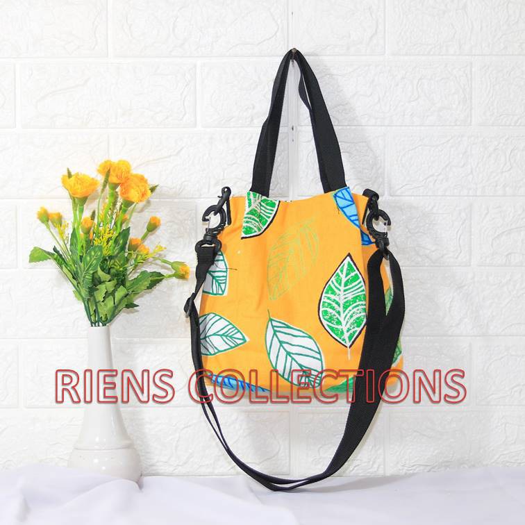 SLING BAG TAS SELEMPANG KANVAS MOTIF DAUN NAGKA KUNING RIENS COLLECTIONS. TAS KANVAS JOGJA