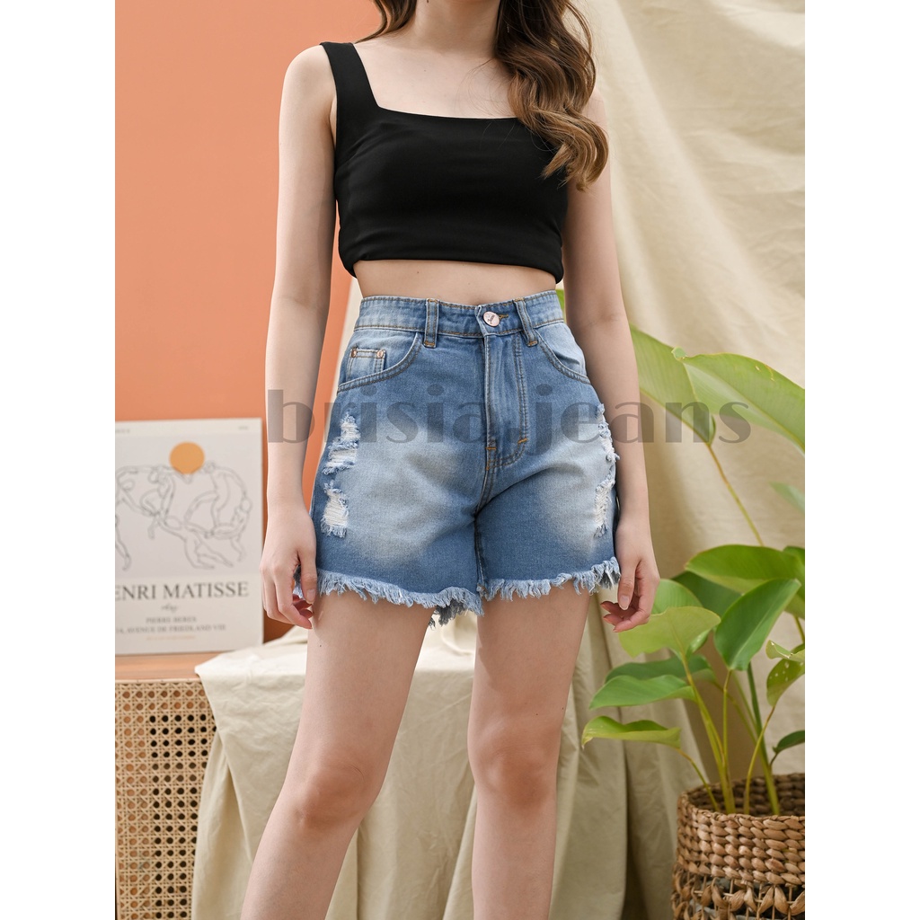 [SIZE 27-34] RUBY Hotpants Jeans Ripped - Light Blue / Celana Pendek Jeans Highwaist Hotpants