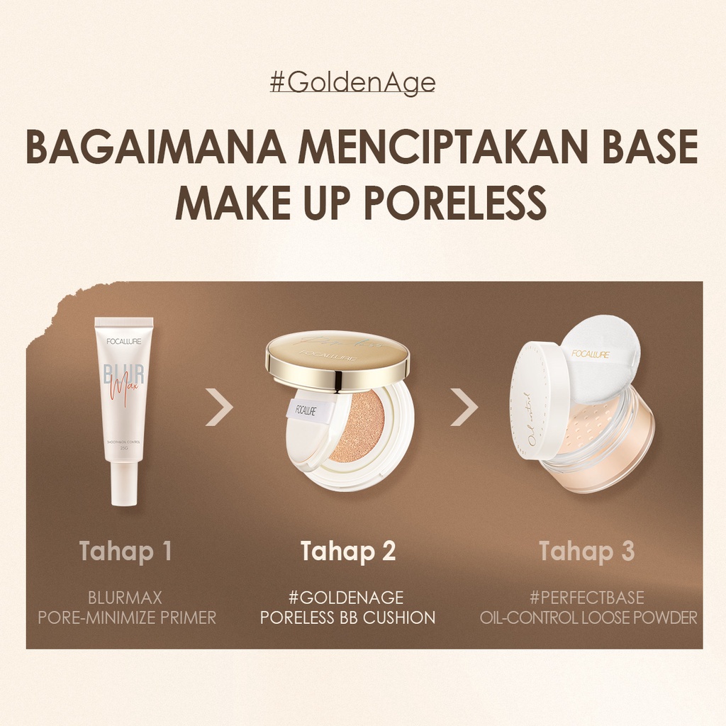 FOCALLURE Poreless BB Cushion Foundation Full Coverage Waterproof Foundation #GoldenAge Celebshine