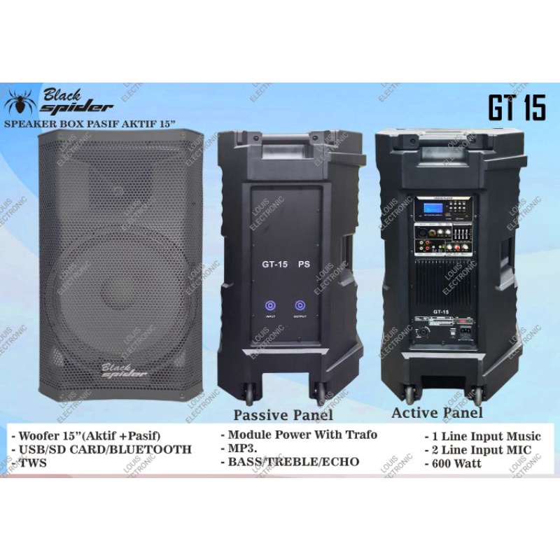 Black Spider GT 15 PS Speaker Sound System Aktif + Pasif 15 Inch GT15 ( Bonus Stand Speaker )