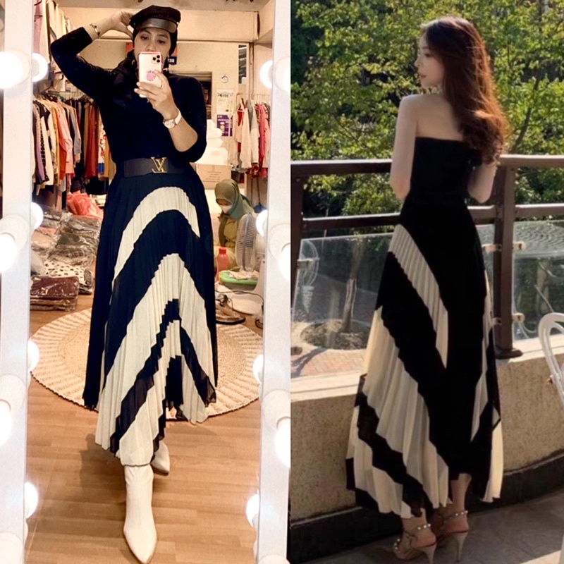 DIOR Asimetris Skirt - Rok Korea Monochrome