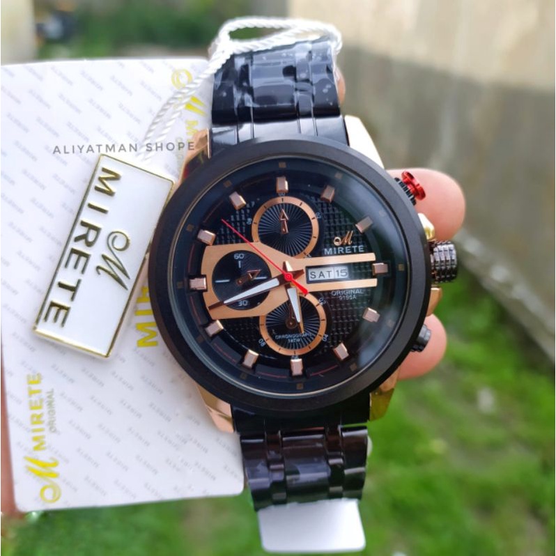 COD JAM TANGAN PRIA IMPORT MIRETE WATER RESISTANT 3ATM //Jam TANGAN PRIA SPORTY RANTAI STAINLIS STEL  SILVER PLAT HITAM TERLARIS // JAM TANGAN PRIA TERBARU JAM TANGAN PRIA TERLARIS // JAM TANGAN MIRETE SUPER MEWAH FASHION PRIA TERMURAH BISA COD