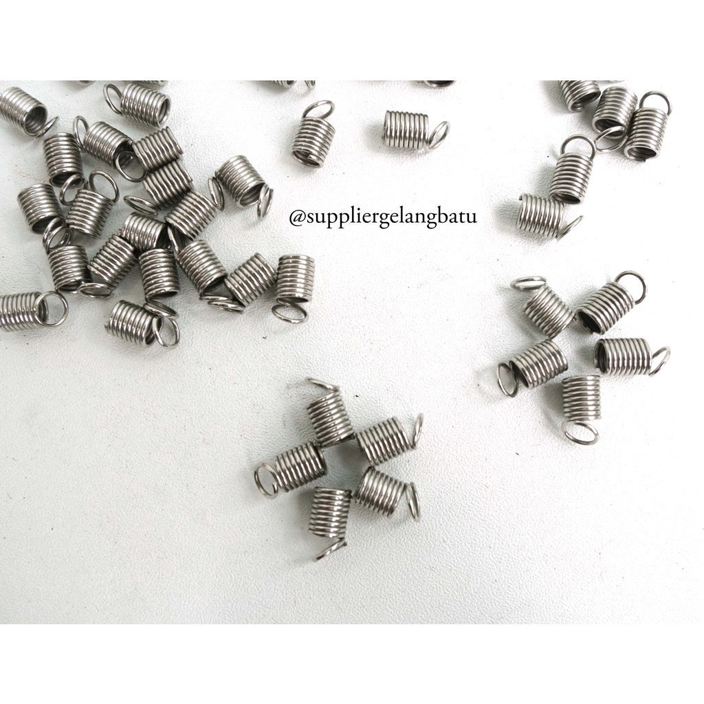 UJUNG TALI CONNECTOR 5mm SPRING CORD end per KONEKTOR SILVER masker